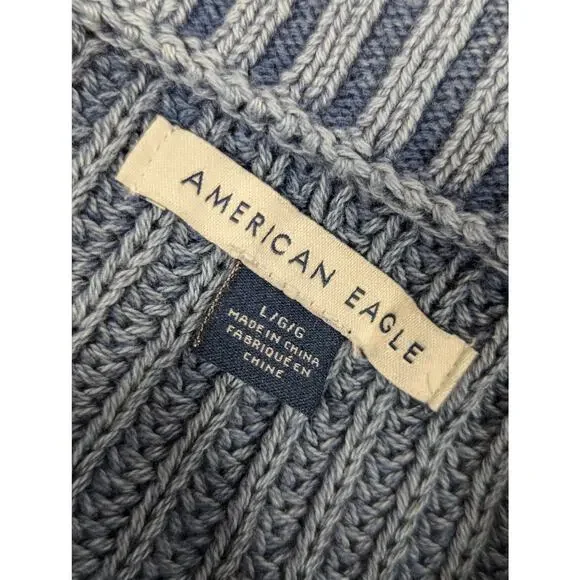 AMERICAN EAGLE! "DISTRESSED" BLUE DENIM INSPIRED BULKY KNIT SWEATER! SZ L - Picture 6 of 9